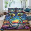 Alien Skull Colorful Duvet Cover Breathable Bedding Sets With Matching Pillowcases Psychedelic Style Comforter Cover All Season