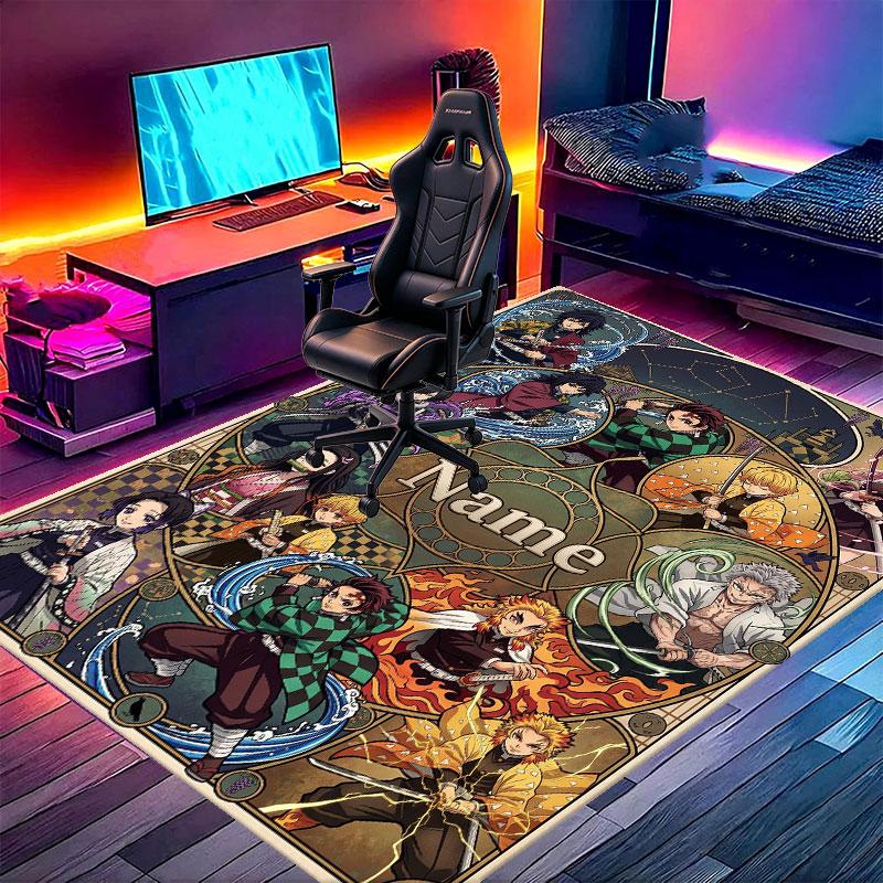 Custom Name Personalized Demon Slayer Anime Print Carpet, Versatile Home Decor Rug, for Playroom, Apartment, Balcony, Entryway, Hallway Gift
