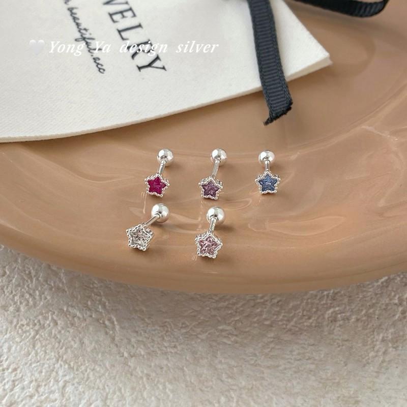 Cute Star Zircon Screw Earrings Women Plated Tiny Sweet Minimalist Fashion Jewelry