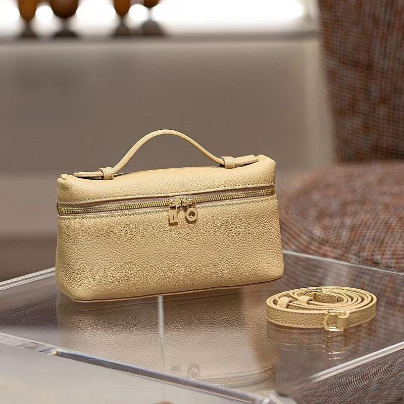 19cm Top Grain Leather Crossbody Bag Small Box Cosmetic Gold Clasp