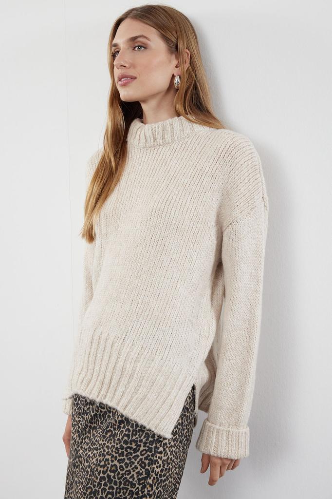 Women's Fashionable Stylish Sweater Stone Soft Textured Crew Neck Knitwear Sweater