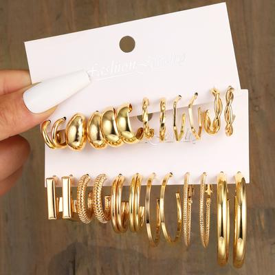24 Pcs Simple Gold Color Circle Women Earrings Boho Creative Metal Geometry Temperament Hoop Earrings 2026 New Jewelry Gifts