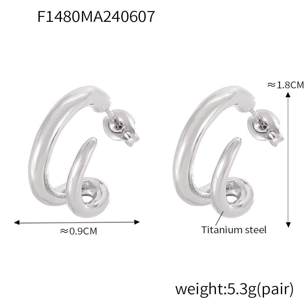 18k Gold-Plated C-Shaped Titanium Stud Earrings - Trendy European  American Fashion for Women