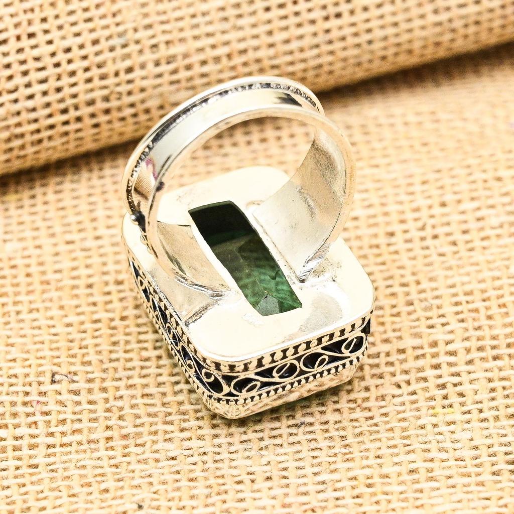 Aqua Apatite Gemstone Handmade 925 Sterling Silver Ring Jewelry For Thanksgiving