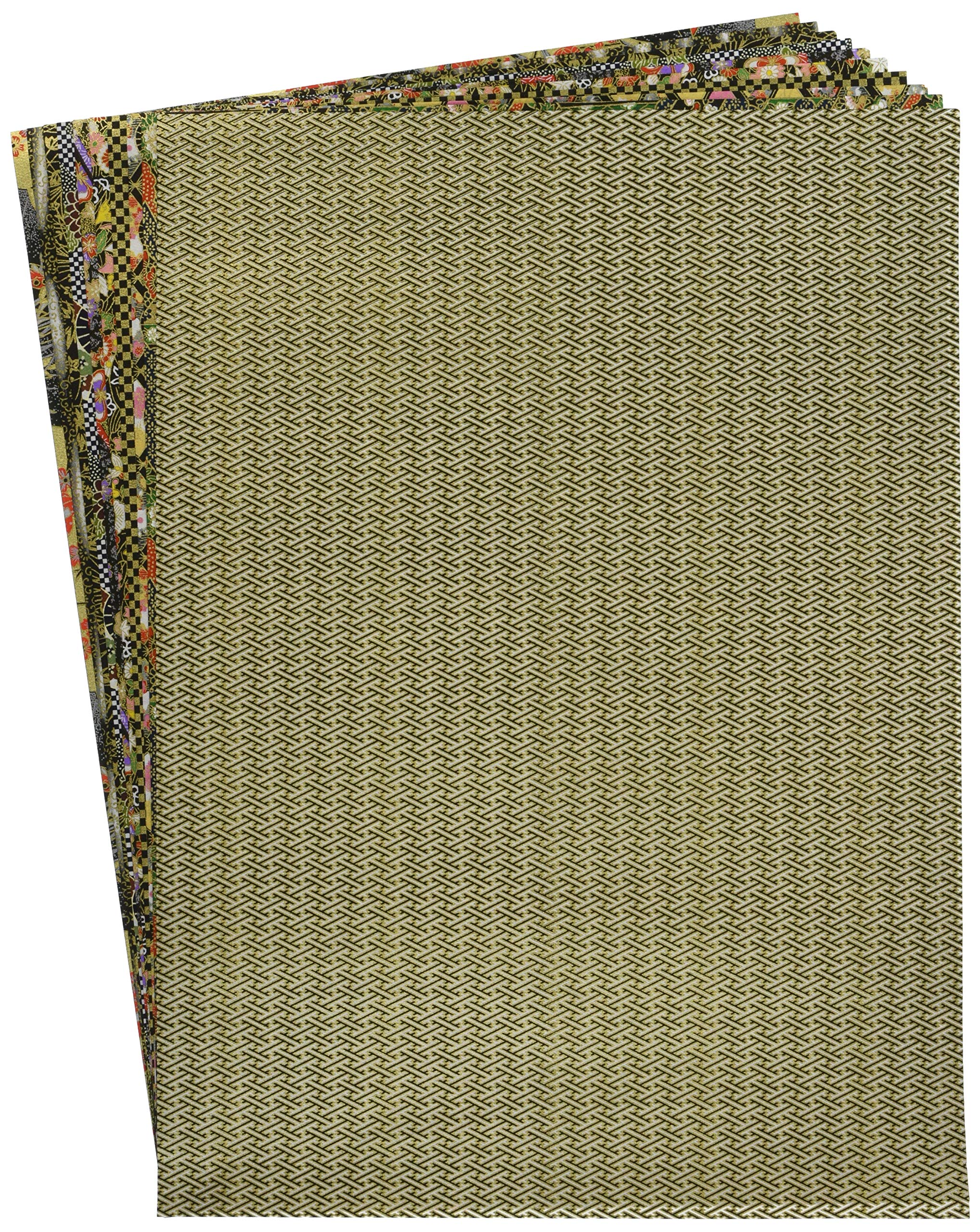 

Kawasumi Washi Chiyogami Yuzen Washi x 10 Patterns Sheet per Black Paper, Large, 38.5 53cm, (1 Pack),