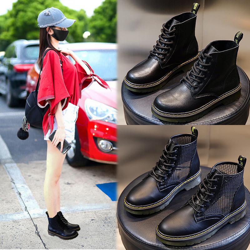 Summer 2025 New Korean Version Versatile Breathable Leather Women's Shoes Platform Casual Martin Boots Women's Black Short Boots Women's Tide