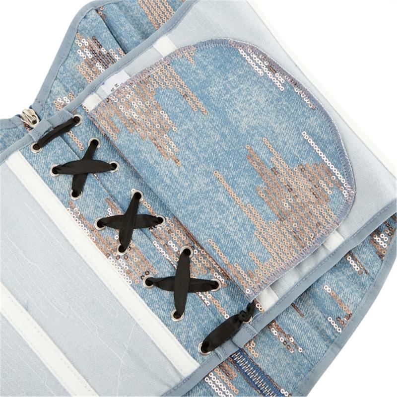 Girl Low Cut Strapless Vest Sexy Overbust Sequins Fishboned Corset Nightclub Banquets Party Body Slimming Strapless Vest