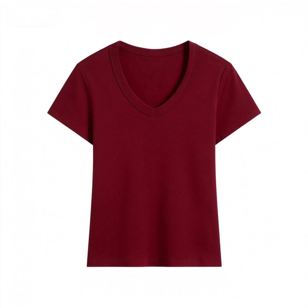 Summer Solid Color V-Neck Slim-Fit T-Shirt for Women, New Slim-Fit Round-Neck Short-Sleeve Top
