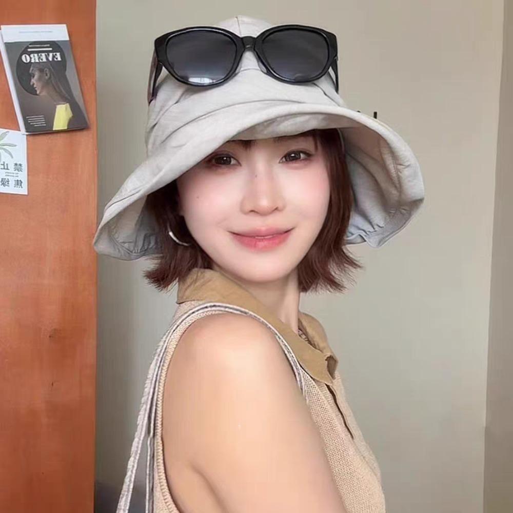 Wide-brim Sun Hat Pleated Fisherman Hat Summer Bucket Hat кофейный