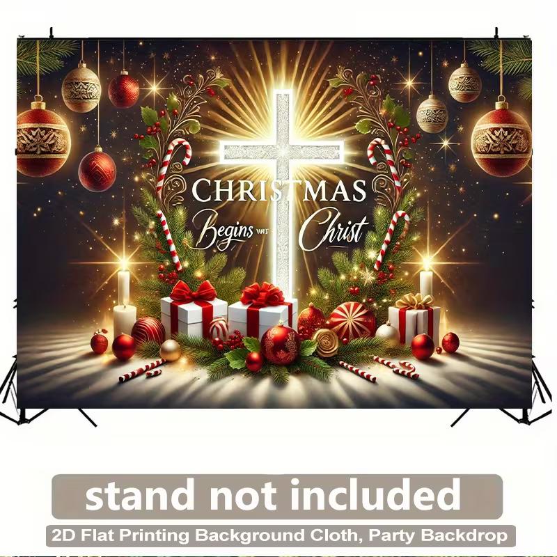 2D Christmas Begins With Christ Cross Backdrop, Religious Holiday Party Photography Banner