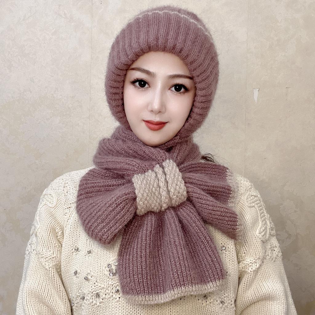 Winter Knitted Hat Kangkang Thickened One Piece Women's Warm Squirrel Fleece Lined Wool Hat Windproof Snow Hat
