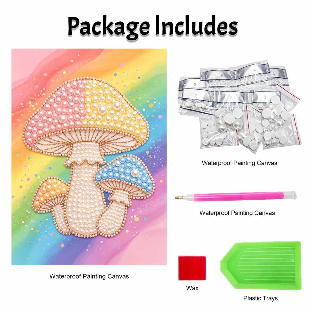 Frameless Pearl Painting Kit Mushroom Pattern DIY 3D Bead Canvas Art Relaxing Leisure Craft for Adults Wall Decor Gift