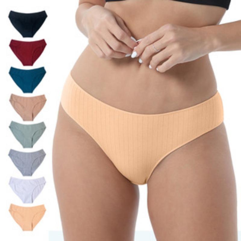 Women Adult Mid Waist Combed Cotton Breathable Solid Triangle Underwear Panties