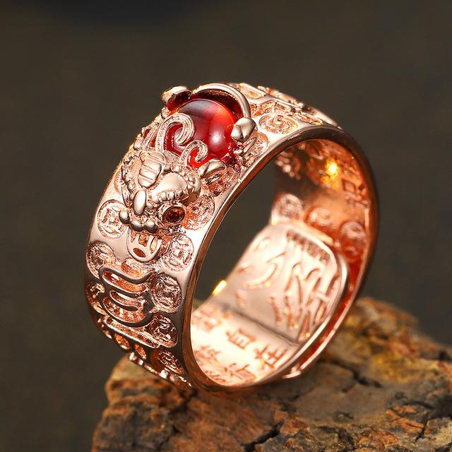 Chinese Feng Shui Pixiu Ring Silver Plated Copper Adjustable Finger Ring Amulet Wealth Good Luck Jewelry Women Men Birthday Gift