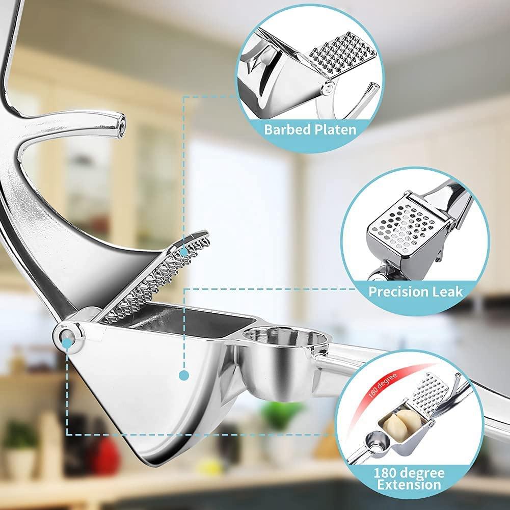 T02C!Garlic Press Stainless Steel, Garlic Mincer Rust Proof Easy Squeeze Garlic Presser Garlic Peeler Kitchen Gadgets серебряный