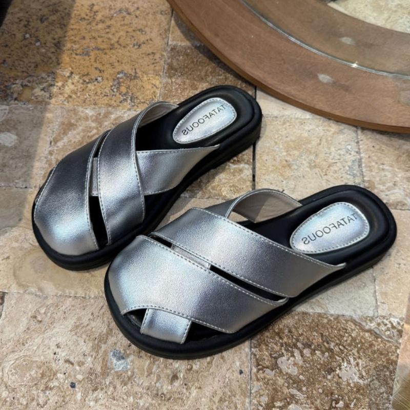 Fashion Cover Toe Loafers Slippers Women New Summer 2025 Mules Sexy Low Sandals Casual Non Slip Basic Rome PU Slides Fashion Women Shoes