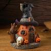 Halloween Witch Hat House Decoration with LED Lights, Pumpkin & Skull Figurines, Haunted Tree, Spooky Tabletop Holiday Ornament