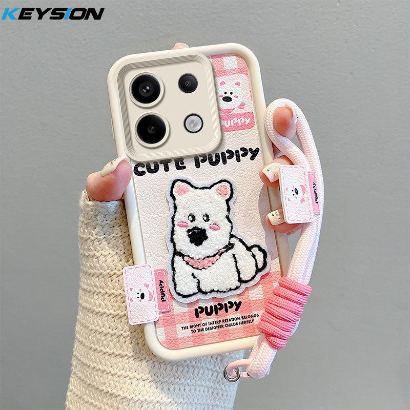 KEYSION Cartoon Niedlich Plüsch Stickerei Hülle für Xiaomi POCO X6 mit Lanyard Silikon Stoßfest Handyhülle für Redmi Note 13 Pro 5G