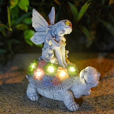 Solar Light Fairy Angel Ornaments Outdoor Resin Crafts Garden Turtle Fleshy Decoration