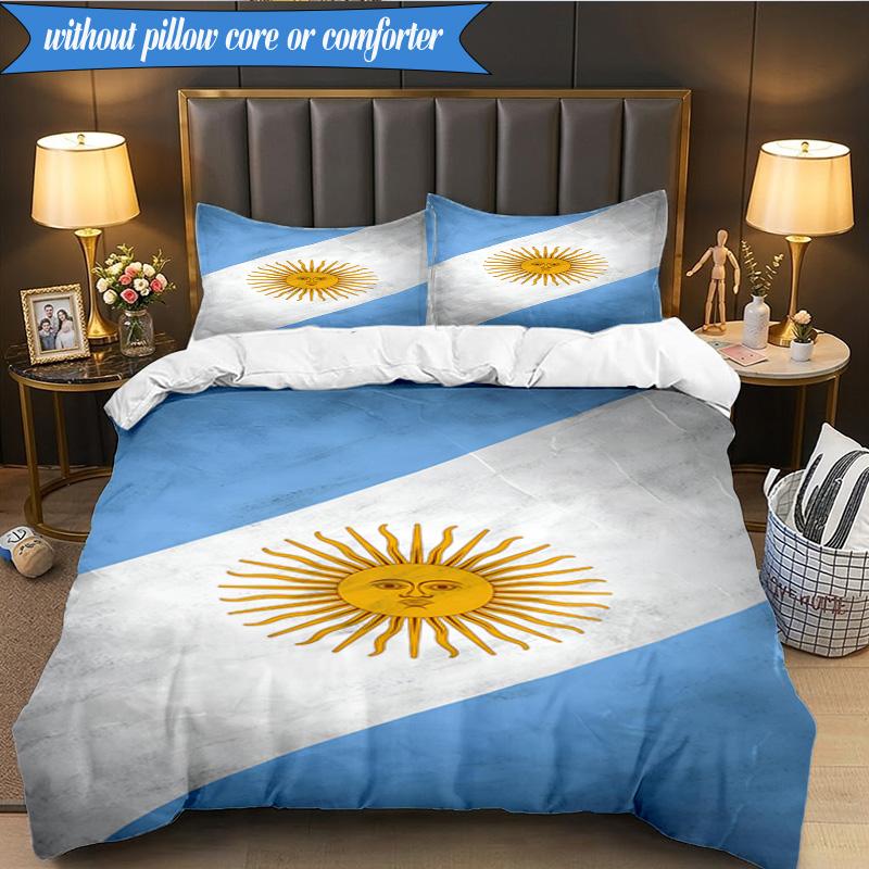 3PCS Argentina Flag Design Bedding Set 2D Printing (Includes 1 Duvet Cover + 2 Pillowcases Coreless), Bedroom decor,Fan Gift