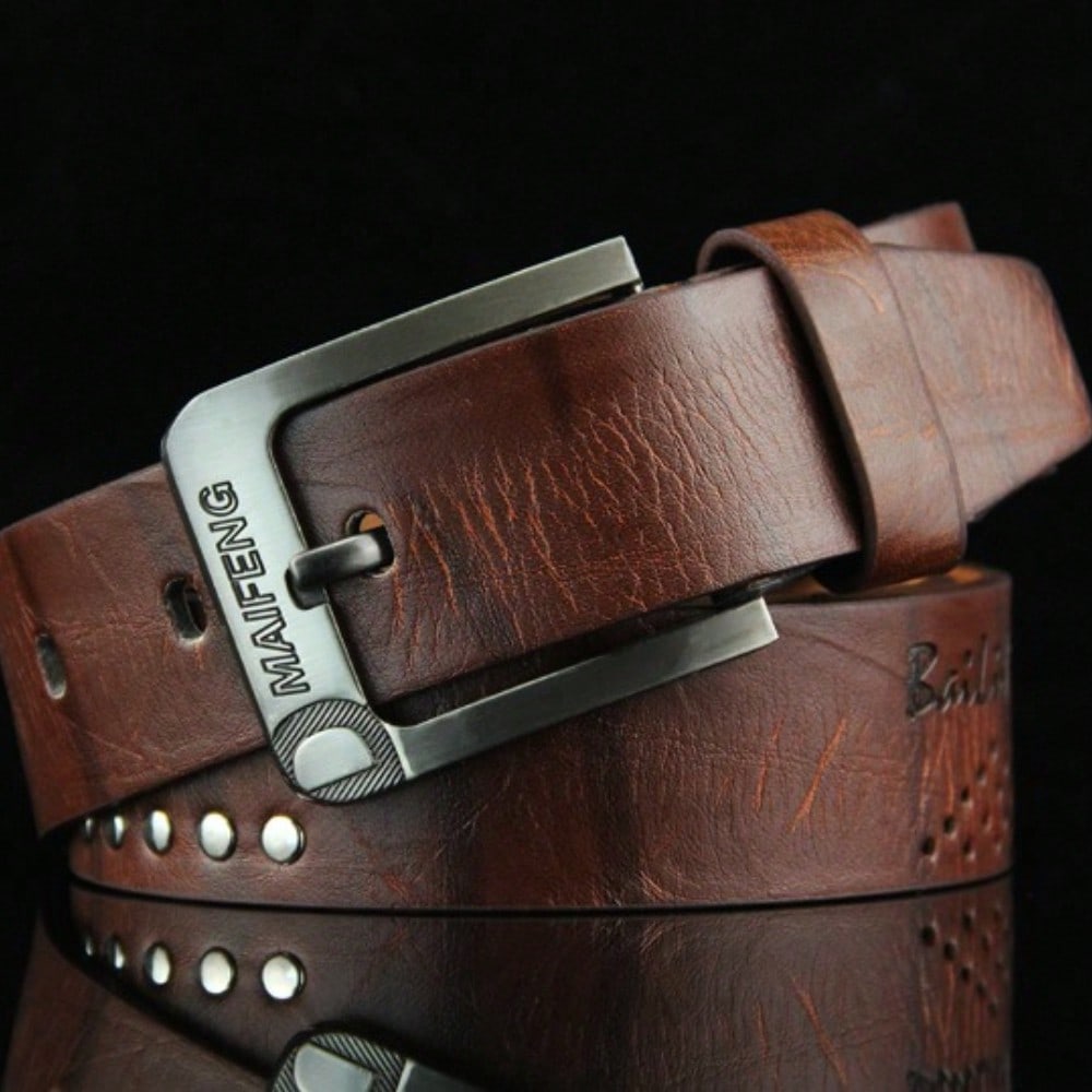 New Casual Men's Belt, Pin Buckle Belt, Retro Rivet Belt
