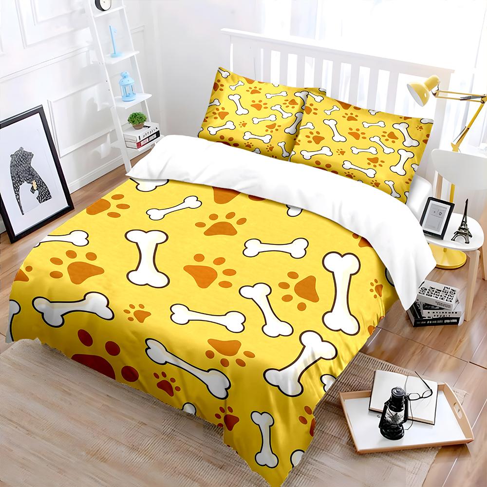 Bone and paw print pattern Bedding Set for Kids Luxury Gift 3pcs Digital Print Comforter Set Soft Comfortable Breathable