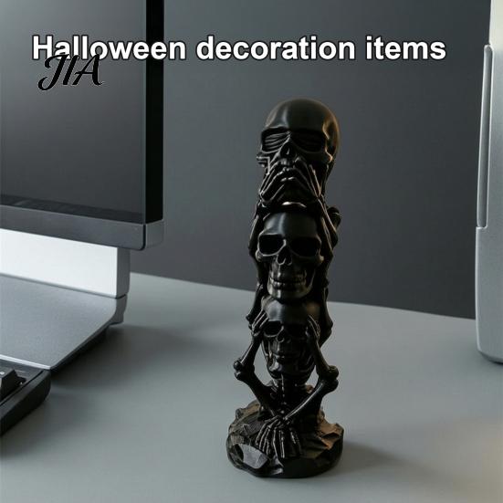 Skull Figurine Decor Triple Stacked Skulls Figurine, Spooky See Hear Speak No Evil Skeleton Head Three Wise Skeletons Statue Statue, 3D Printed Gothic