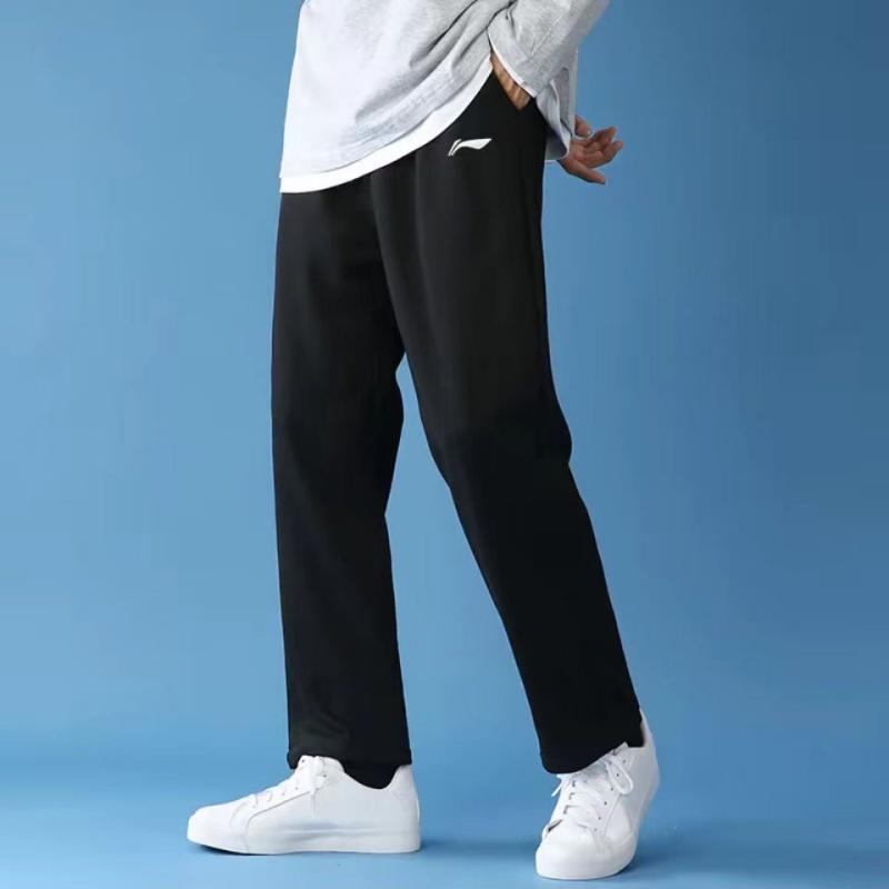 Li Ning Round Neck Drop Shoulder Solid Color Pullover Short Sleeve Elastic Waist Long Pants Casual Sports Suit Men Suit AHSU709-4+AYKT413-1