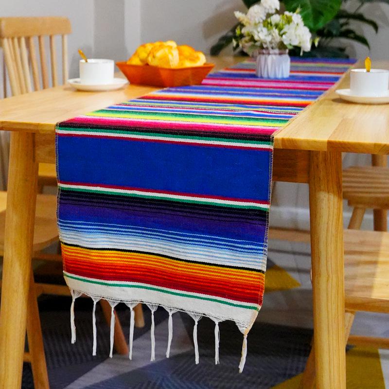 Woven Mexican Striped Table Runner with Tassels