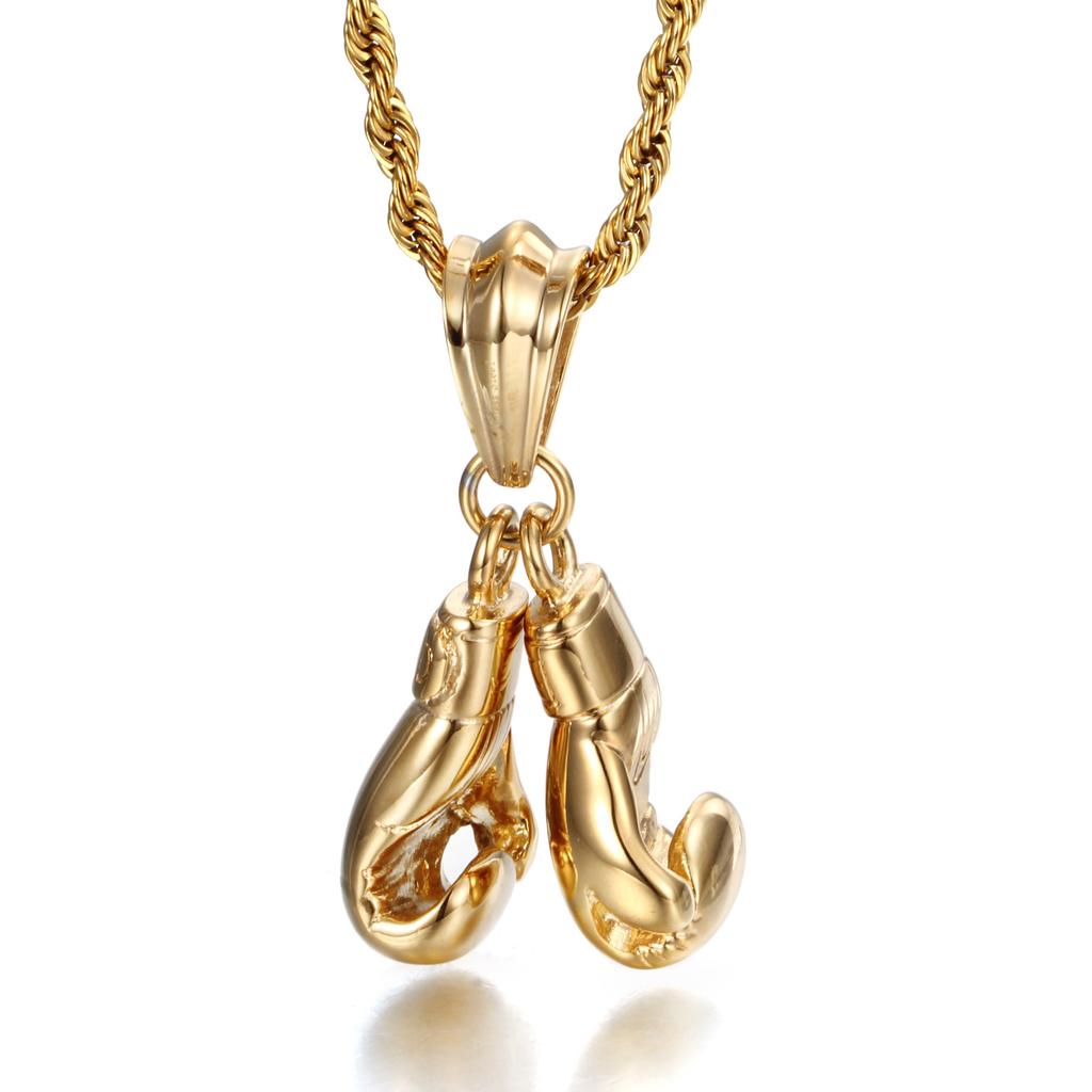 Hip Hop Luxus Goldene Handschuhe Anhänger Boxen Edelstahl Charme Halskette Herren Damen Schmuck