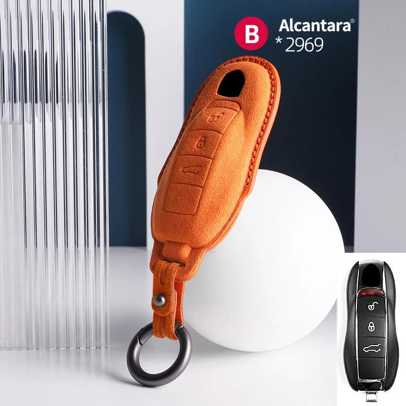 Alcantara Car Key Case Cover For Porsche Panamera Spyder Carrera Macan Cayman Cayenne 911 970 981 991 Accessories