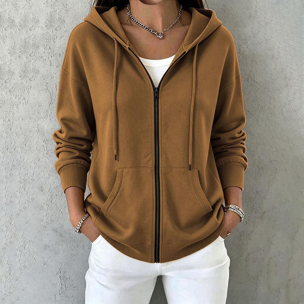Women's Hooded Zip-Up Sweatshirt with Pockets Casual Long Sleeve Jacket for Everyday Wear