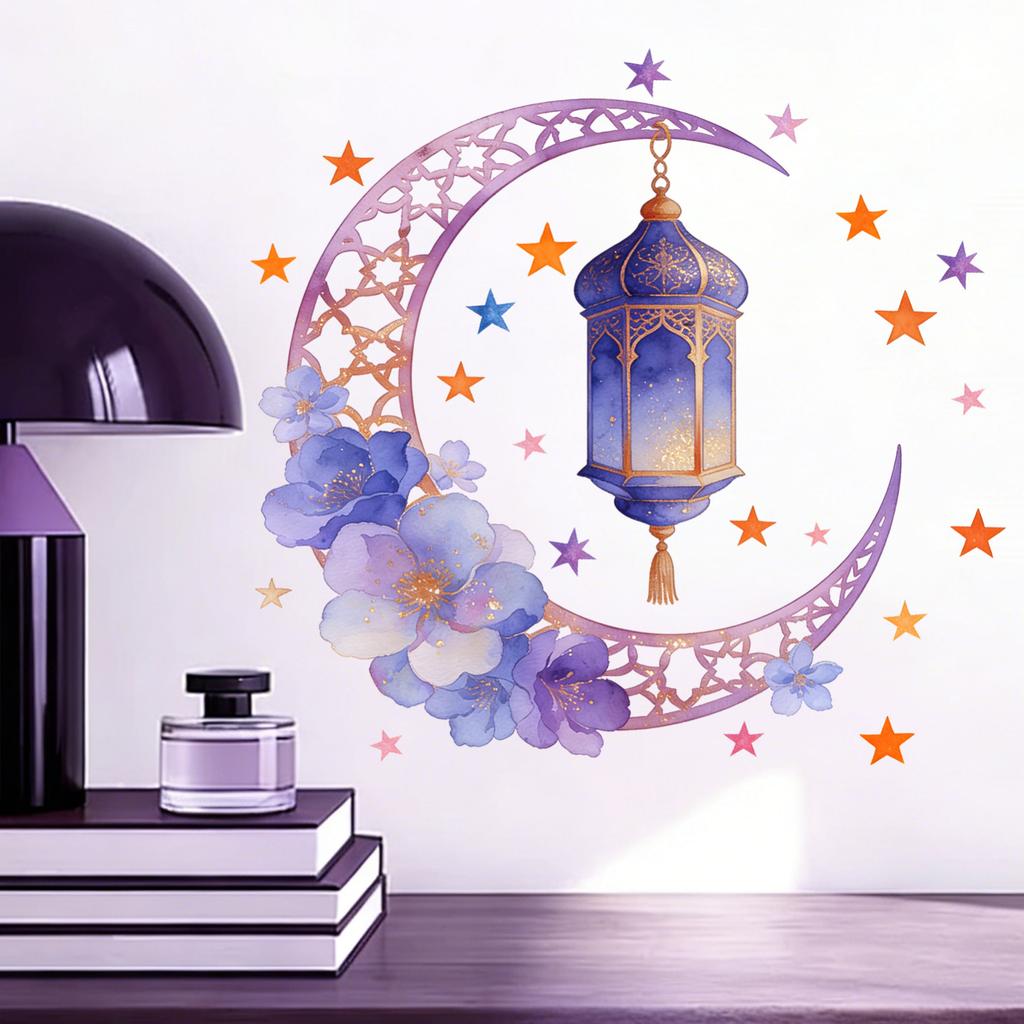 Purple Moon And Flower Chandelier For Bedroom And Living Room, Middle Holiday Decorative Wall Stickers