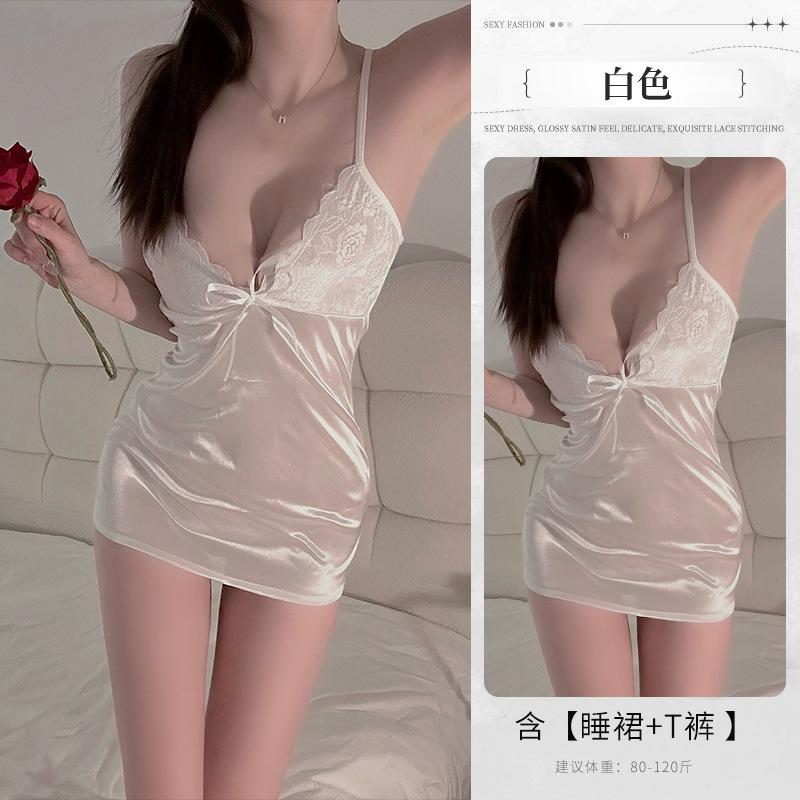 

Sexy lingerie women s pure desire wind suspender nightdress thin lace scheming hip wrap free set One size fits all (osfa) белый