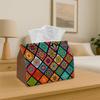 1pc Ethnic Mosaic Decorative Tissue Box with Multicolor Geometric Patterns - Suitable for Home, Car, Kitchen & Bathroom - Polyester Tissue Holder for 