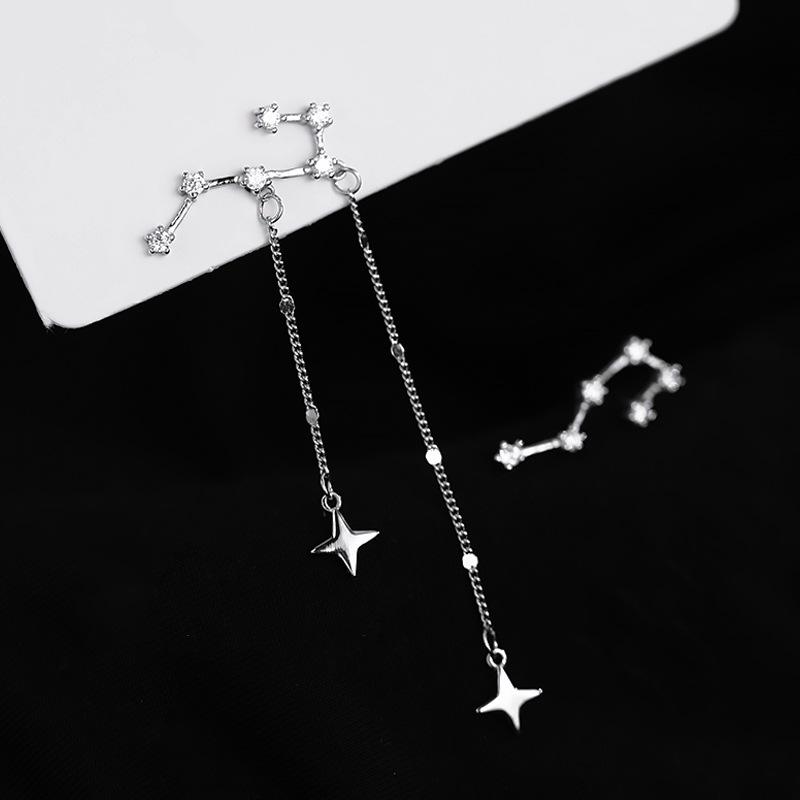 Korean Style Silver Color Asymmetric Star Long Tassel Fashion Zircon Drop Earring for Girl Women Birthday Gifts Wholesale