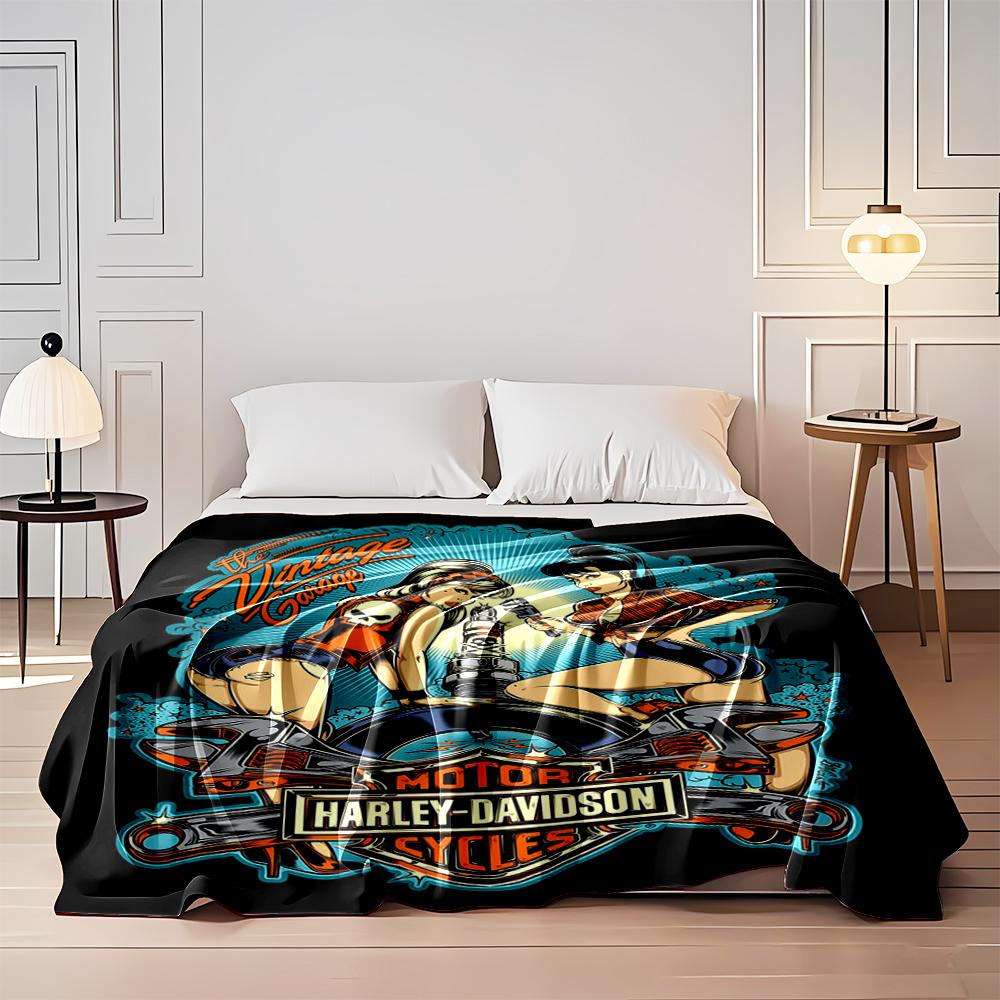 Harley-Davidson Vintage Garage Design Blanket Flannel blanket for bedroom, living room, sofa, and nap sofas.