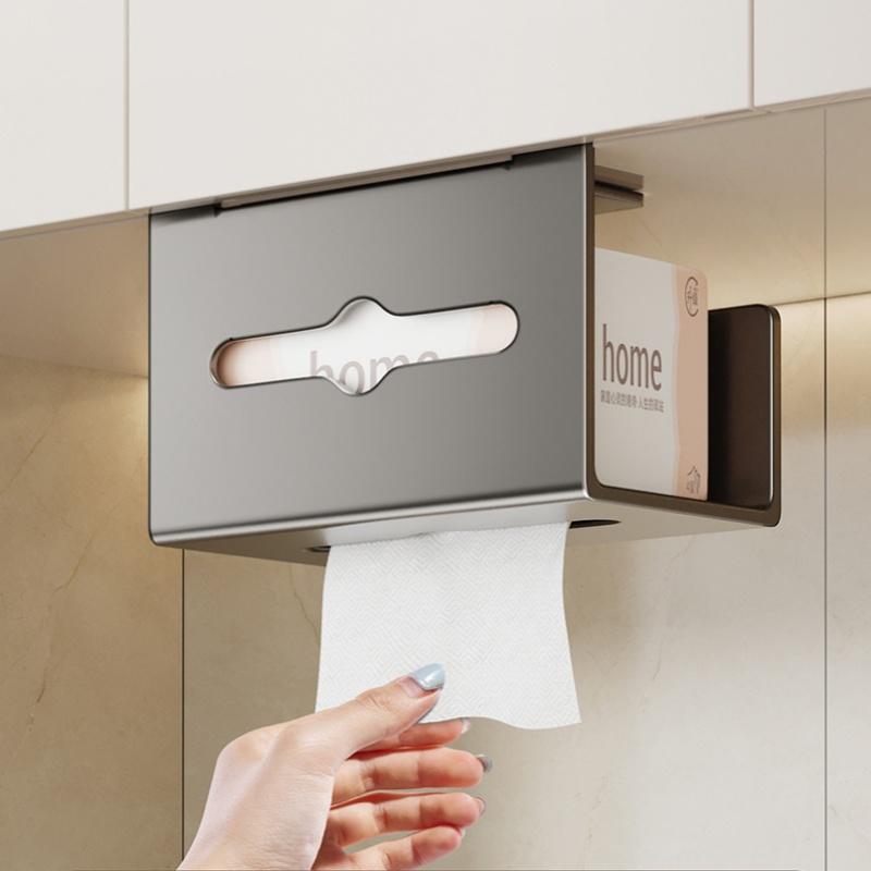 Kitchen Tissue Holder Hanging Waterproof No Punching Paper Towel Rack Wet Wipes Roll Paper Storage Inverted Drawer Paper Box