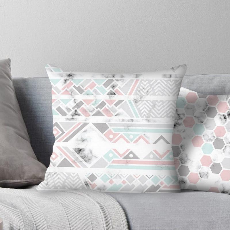Marble-Patterned Geometry Throw Pillow Covers With Digital Printing Of Short Plush Fabric Car-Shaped Sofa Cushion Home Decor