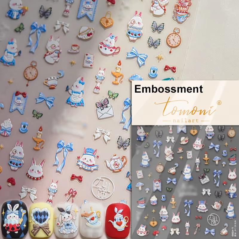 Lovely Strawberry Rabbit Cartoon 5D Embossed Reliefs Self Adhesive Nail Art Decorations Stickers 3D Manicure Decals
