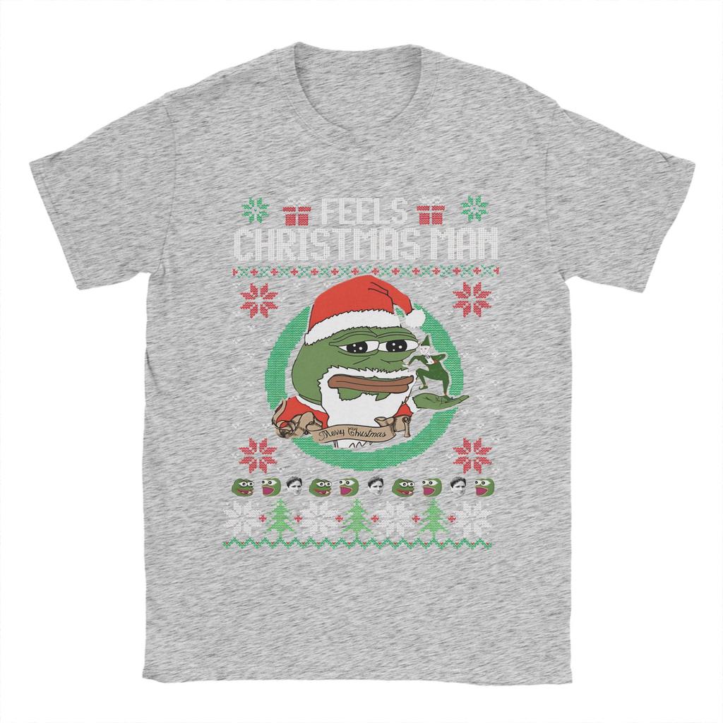 Vintage Feels Weihnachten P-pepe Frosch T-Shirts Herren O-Ausschnitt 100% Baumwolle T-Shirts Kurzarm Tees Übergröße Kleidung