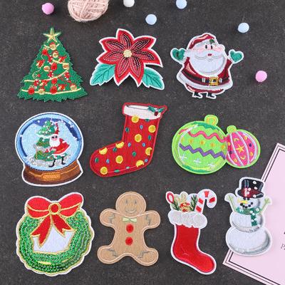 Embroidery Label Christmas Sequined Snowman Cloth Label Down Jacket Patch Sticker Decorative Decal Embroidery Cloth Sticker