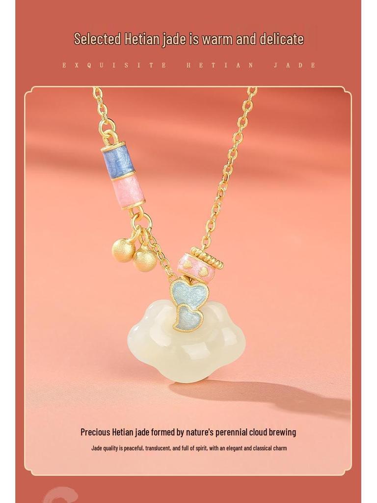 Elegant Hetian Jade Heart Necklace: Women's Creative s925 Silver Enamel Clavicle Chain