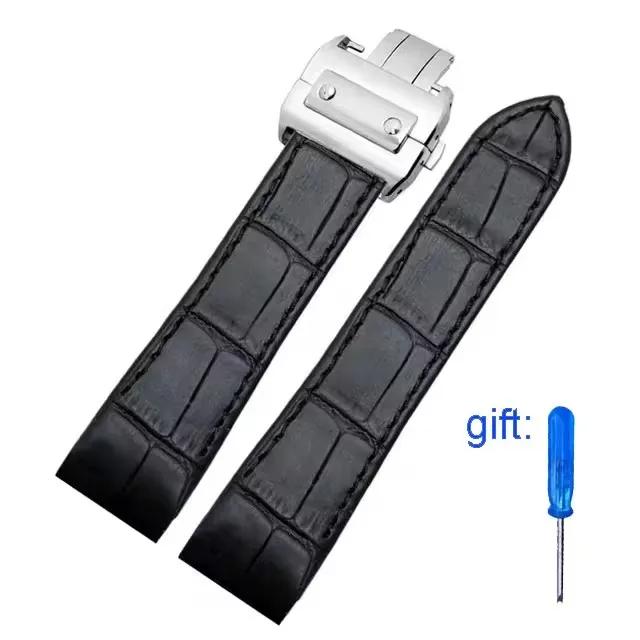 20mm 23mm Genuine Leather Watch Band for Cartier Santos 100 Watch Band Men Women Santos Glue Head Belt Folding Watch Straps