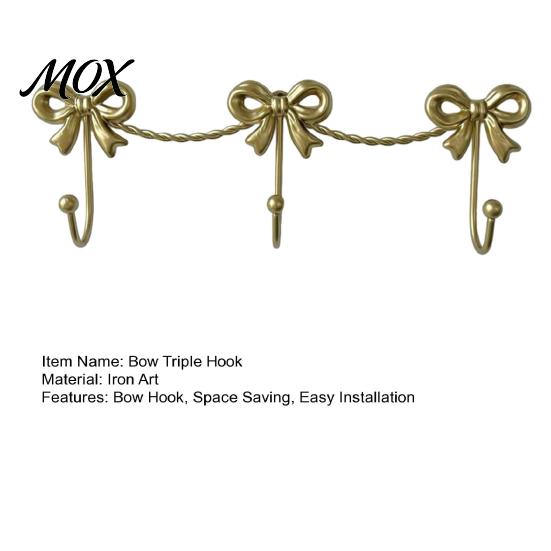 Metal Three Link Hook Iron Art Bow Triple Hook, Wall Mounted Decorative Hanger, French Relief Style Gold Organizer for Entryway Bathroom And