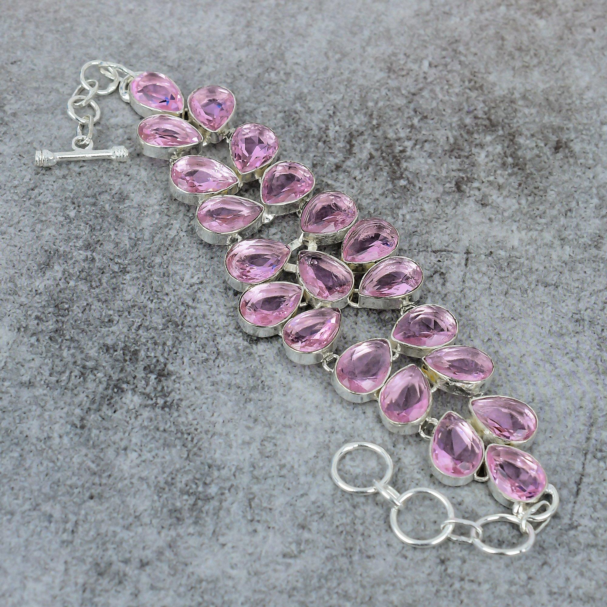 

Pink Kunzite Gemstone Handmade 925 Sterling Silver Bracelet 7-8 M-303