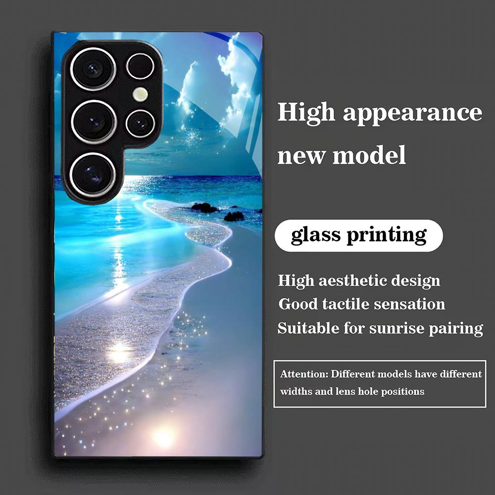 Fluorescenční plážový tvrzený skleněný kryt na telefon vhodný pro Samsung Galaxy S26 S25 S24 S23 S22 S20 FE/Ultra/Plus odolný proti poškrábání