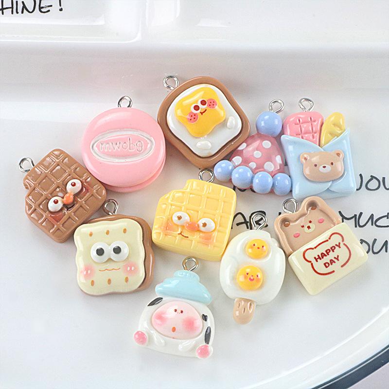 

9PCS Resin Simulation Food Toys Toast Fried Eggs Bear Pendants for DIY Earrings Keychains Jewelry Making Decoration Accessories