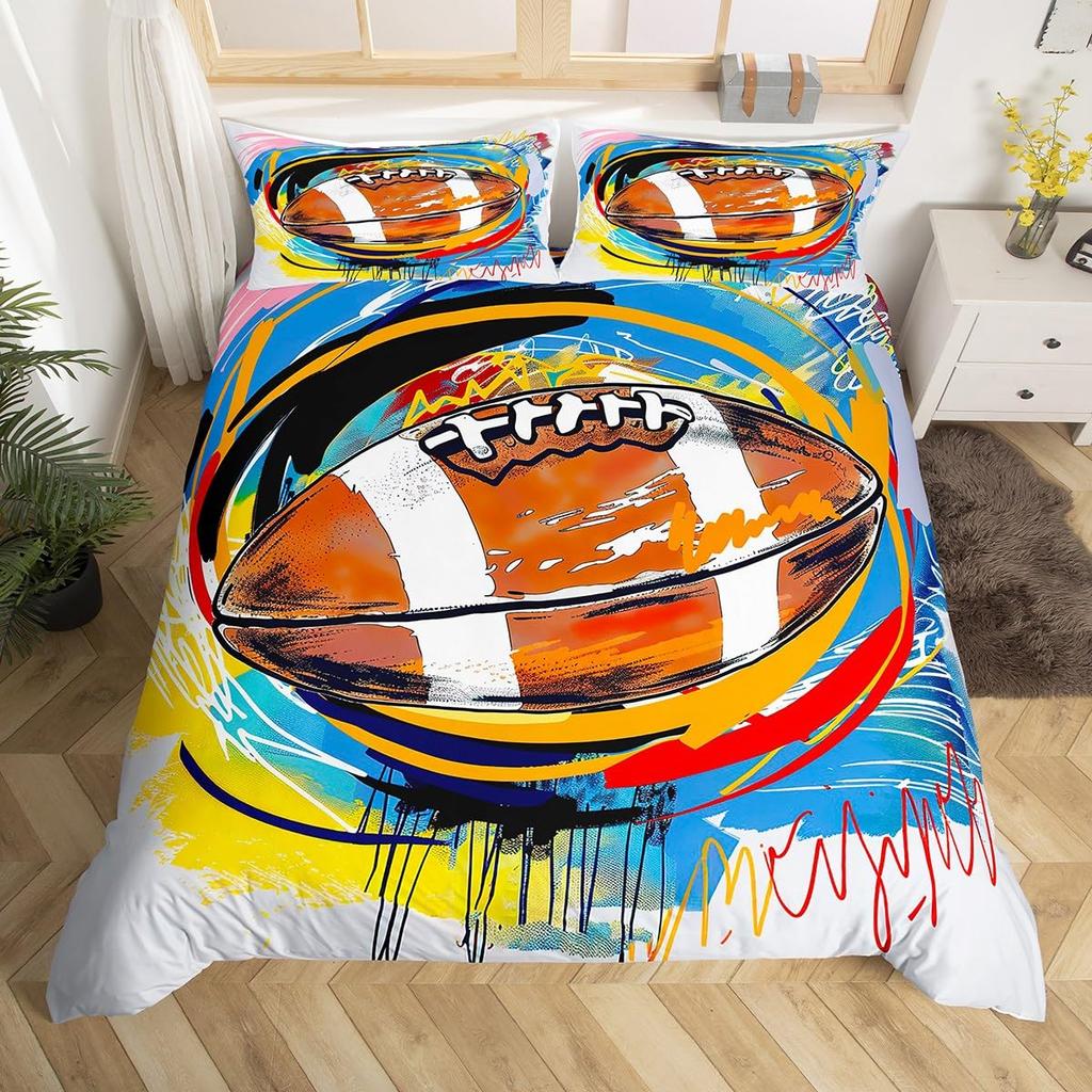 Boys Football Duvet Cover Set Microfiber 3D Soccer Comforter Cover Ball Sport Theme Bedding Set Single Twin King For Kids Teens
