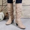 Móda Dámská obuv Boční zip Velké dámské kozačky Podzimní Western Retro plisované kozačky do půli lýtek Dámské Pevné boty Dámské